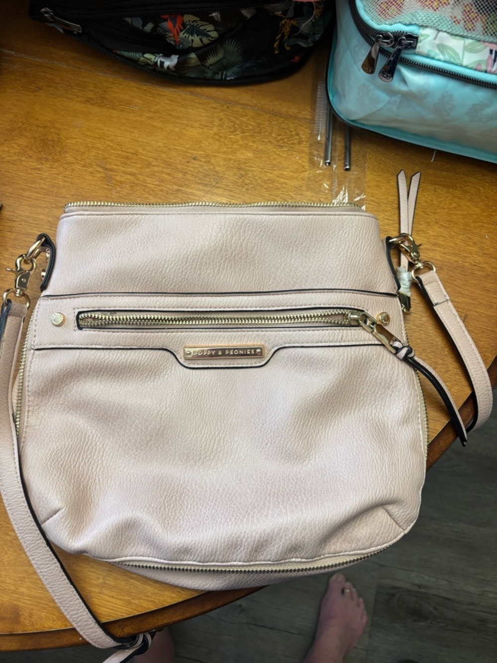 Poppy & Peonies Blush Crossbody Bag with Gold Hardware